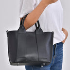 Genuine Leather Patterned Crossbody Bag with Top Handle - Black