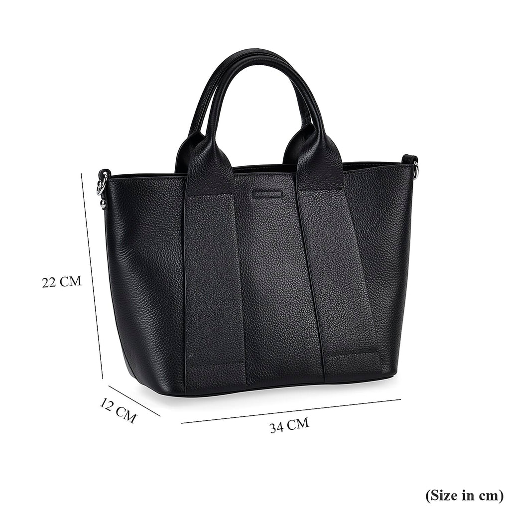Genuine Leather Patterned Crossbody Bag with Top Handle - Black