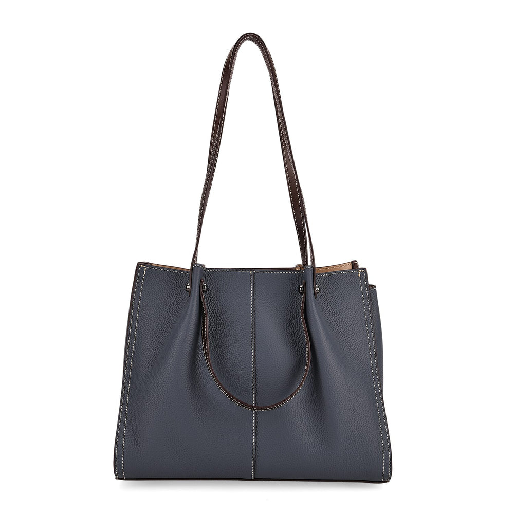 Genuine Leather Tote Bag - Navy