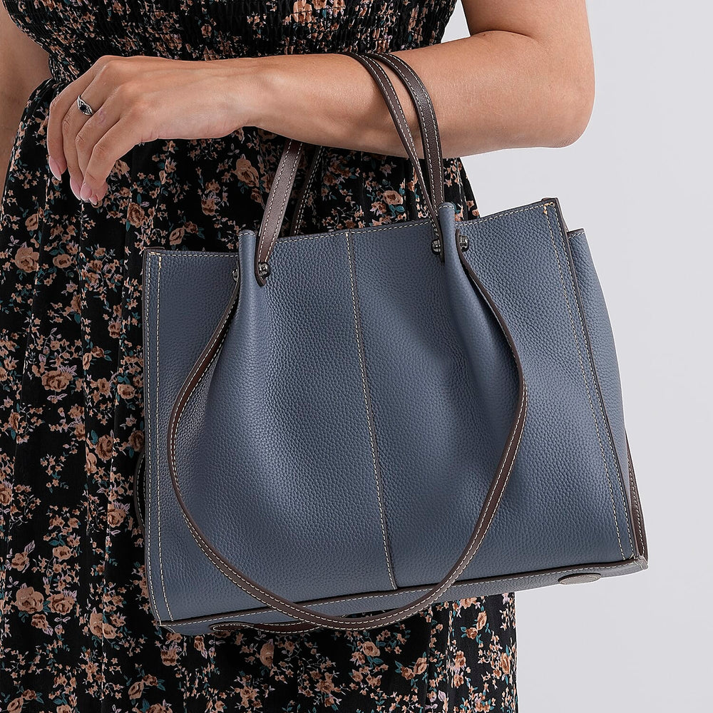 Genuine Leather Tote Bag - Navy