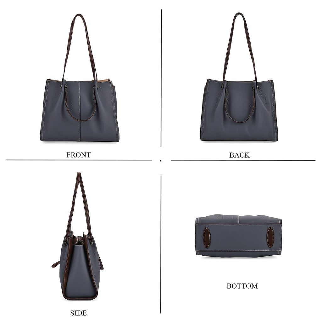 Genuine Leather Tote Bag - Navy
