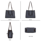 Genuine Leather Tote Bag - Navy