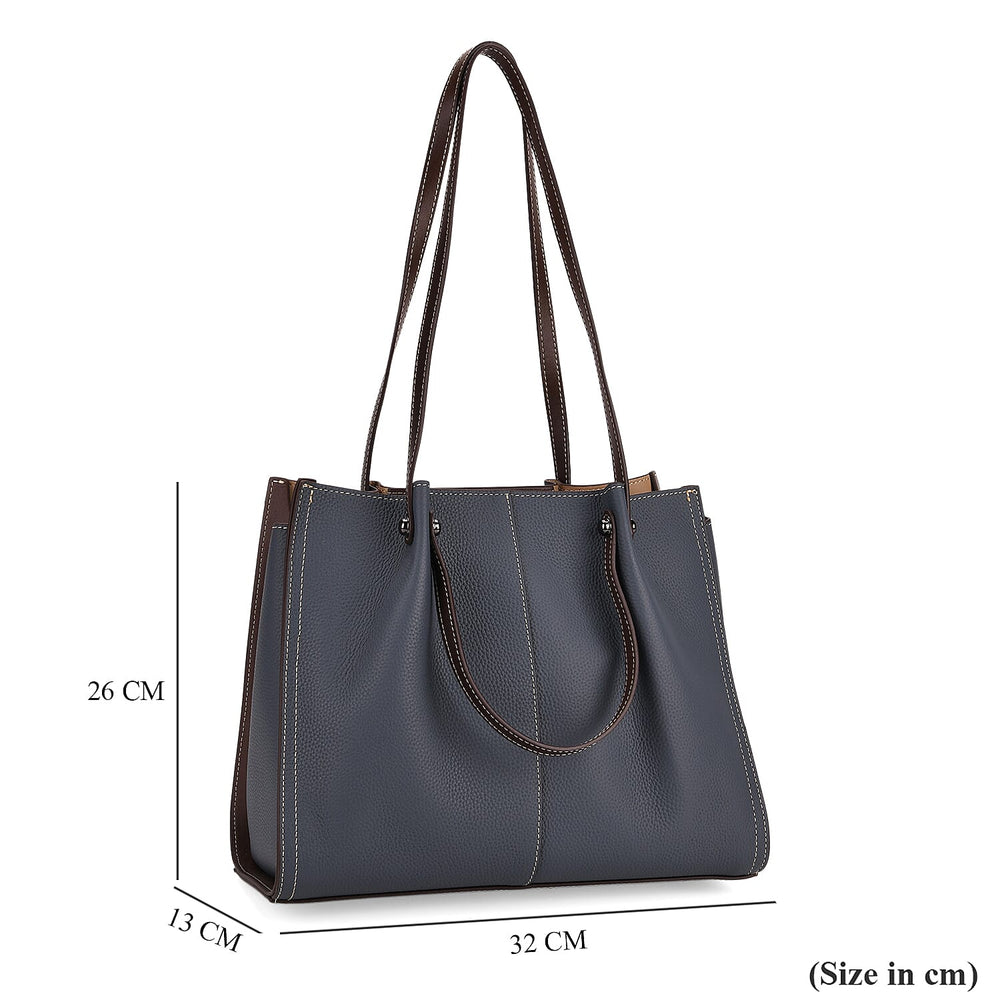 Genuine Leather Tote Bag - Navy
