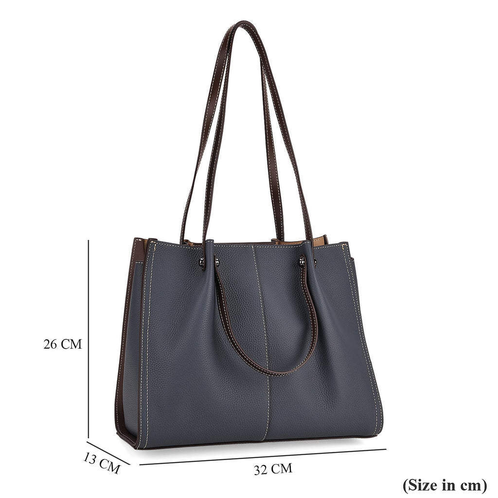 Genuine Leather Tote Bag - Navy