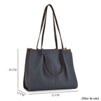 Genuine Leather Tote Bag - Navy
