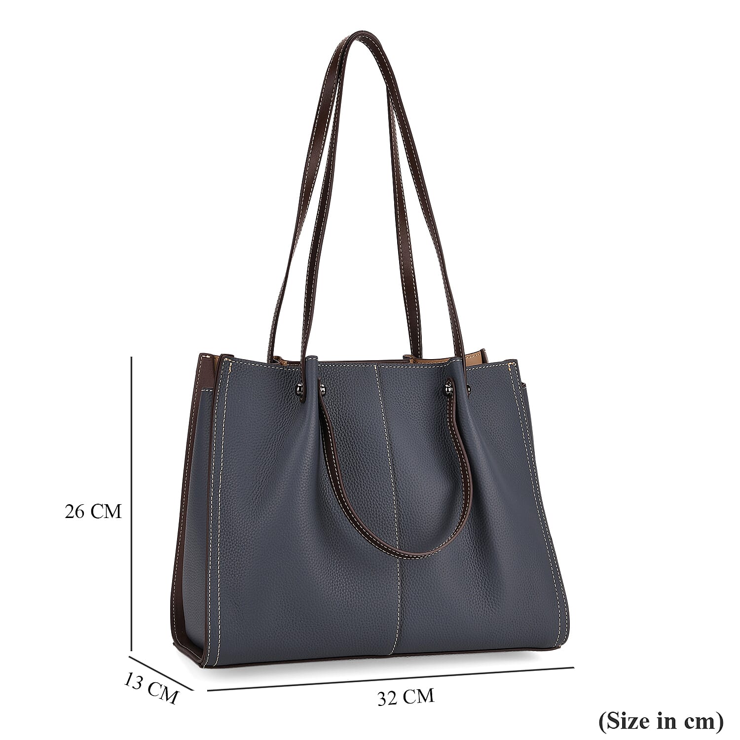 Genuine Leather Tote Bag - Navy