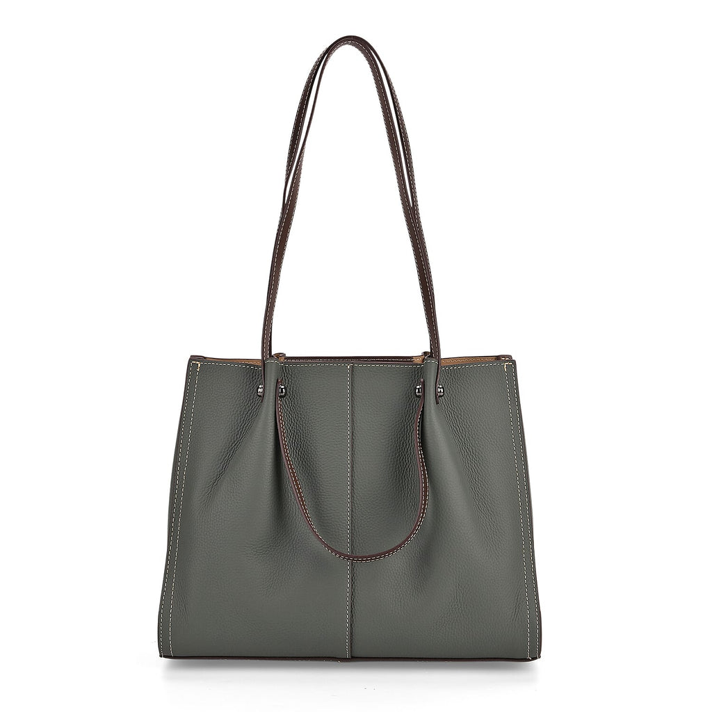 Genuine Leather Tote Bag - Green