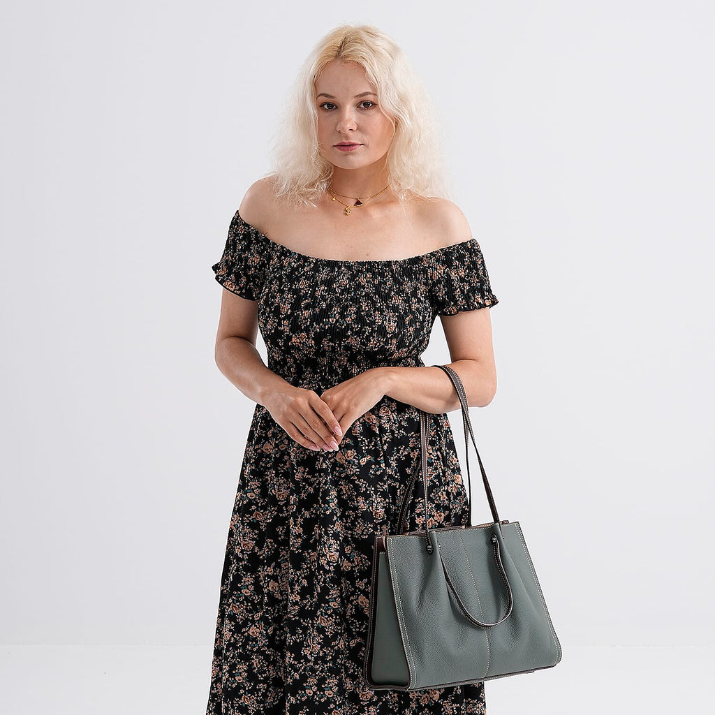 Genuine Leather Tote Bag - Green