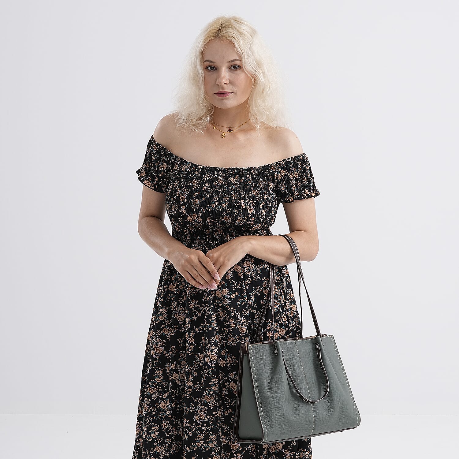 Genuine Leather Tote Bag - Green