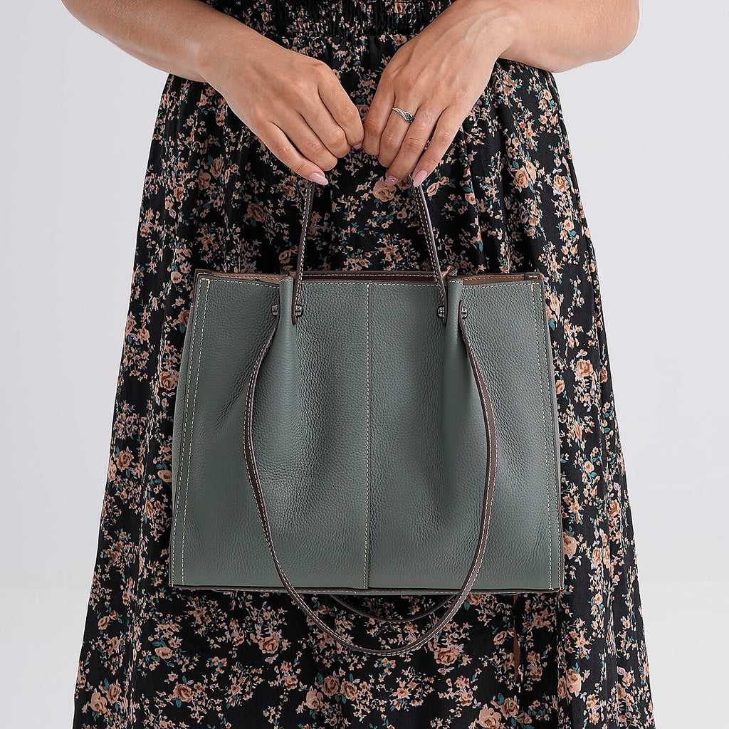 Genuine Leather Tote Bag - Green