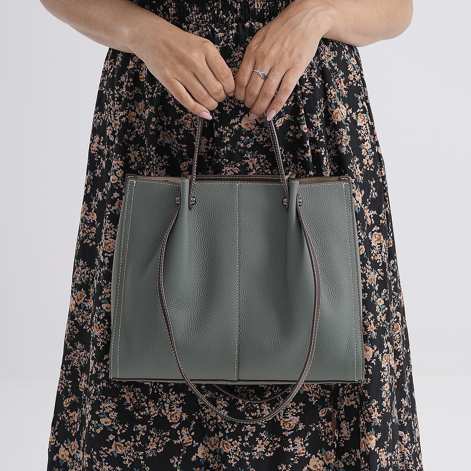 Genuine Leather Tote Bag - Green