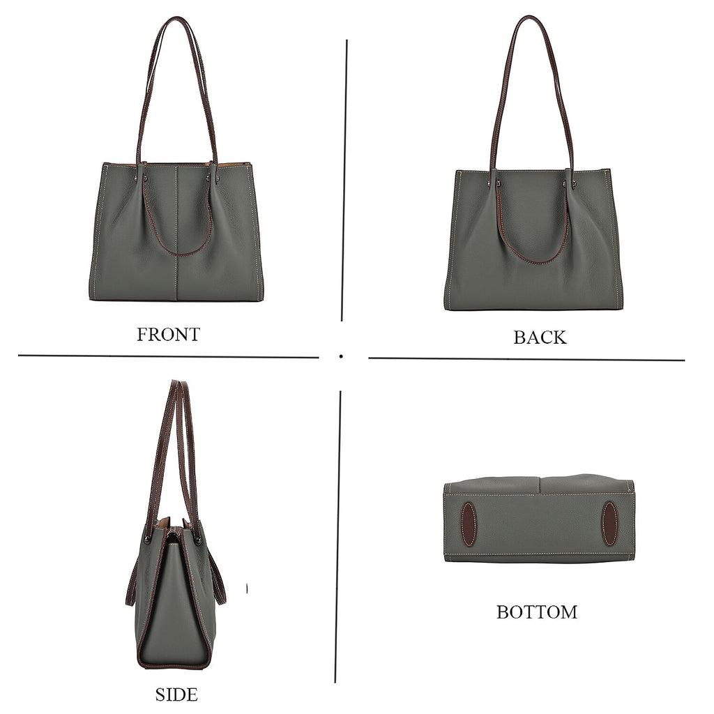 Genuine Leather Tote Bag - Green