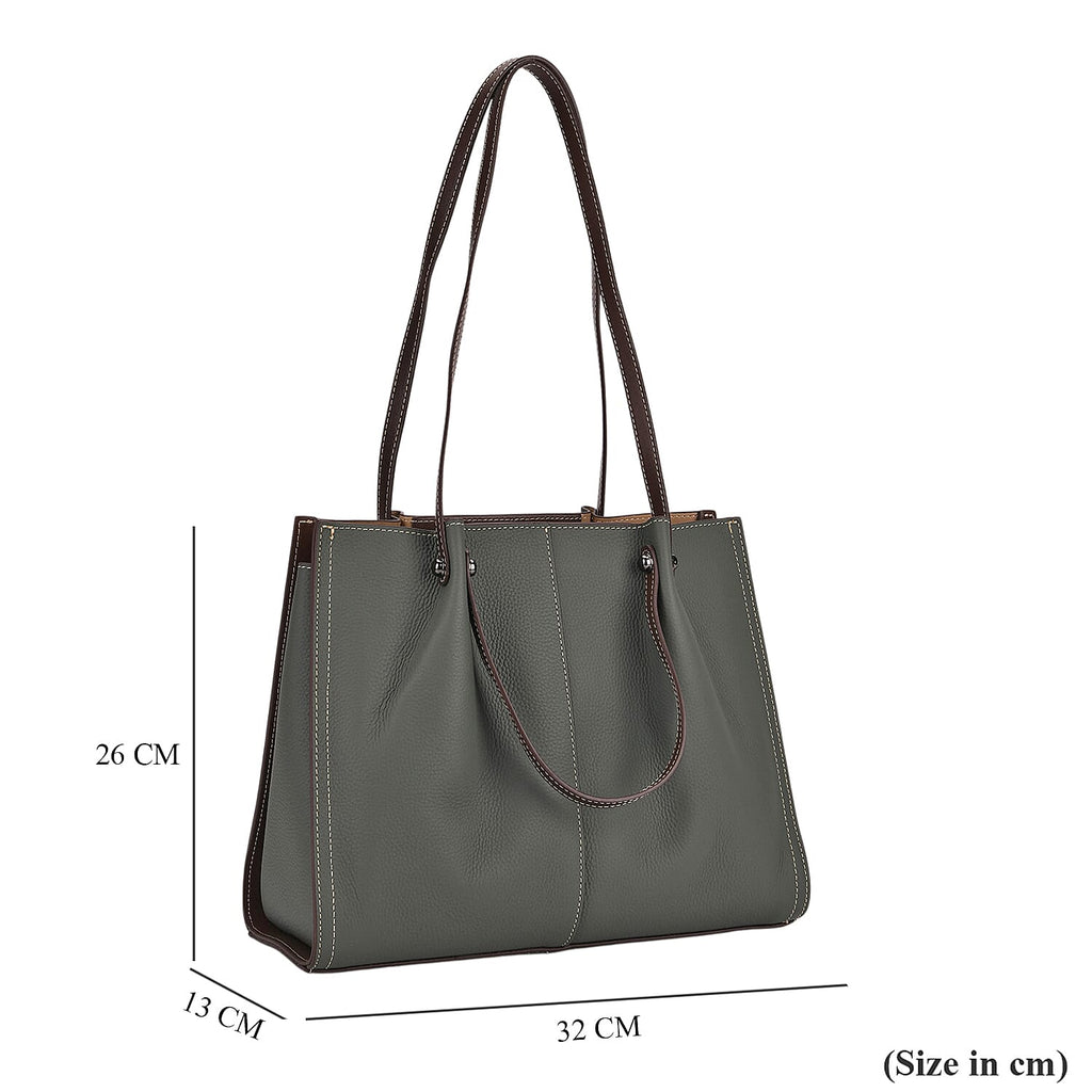 Genuine Leather Tote Bag - Green