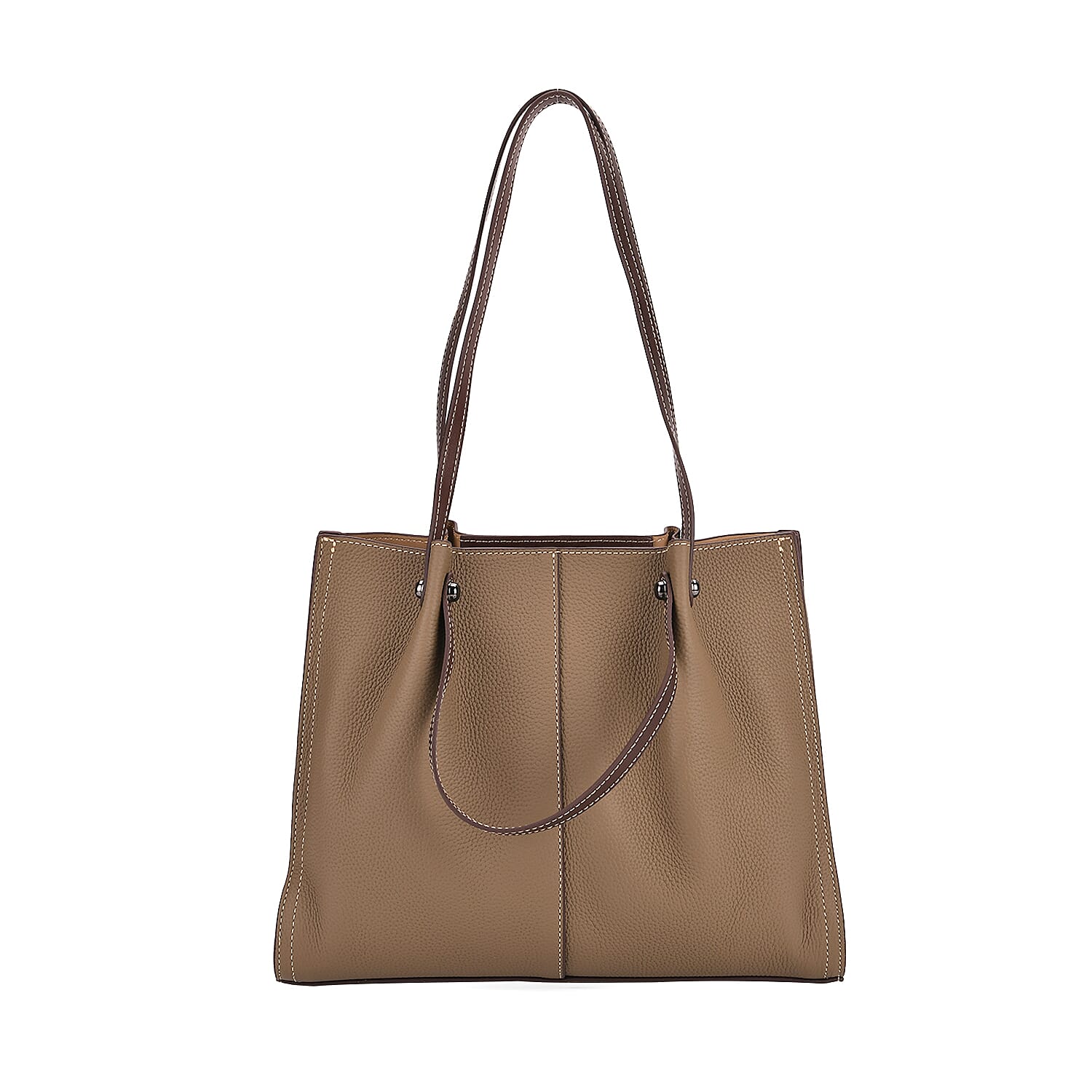 Genuine Leather Tote Bag - Taupe