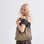 Genuine Leather Tote Bag - Taupe