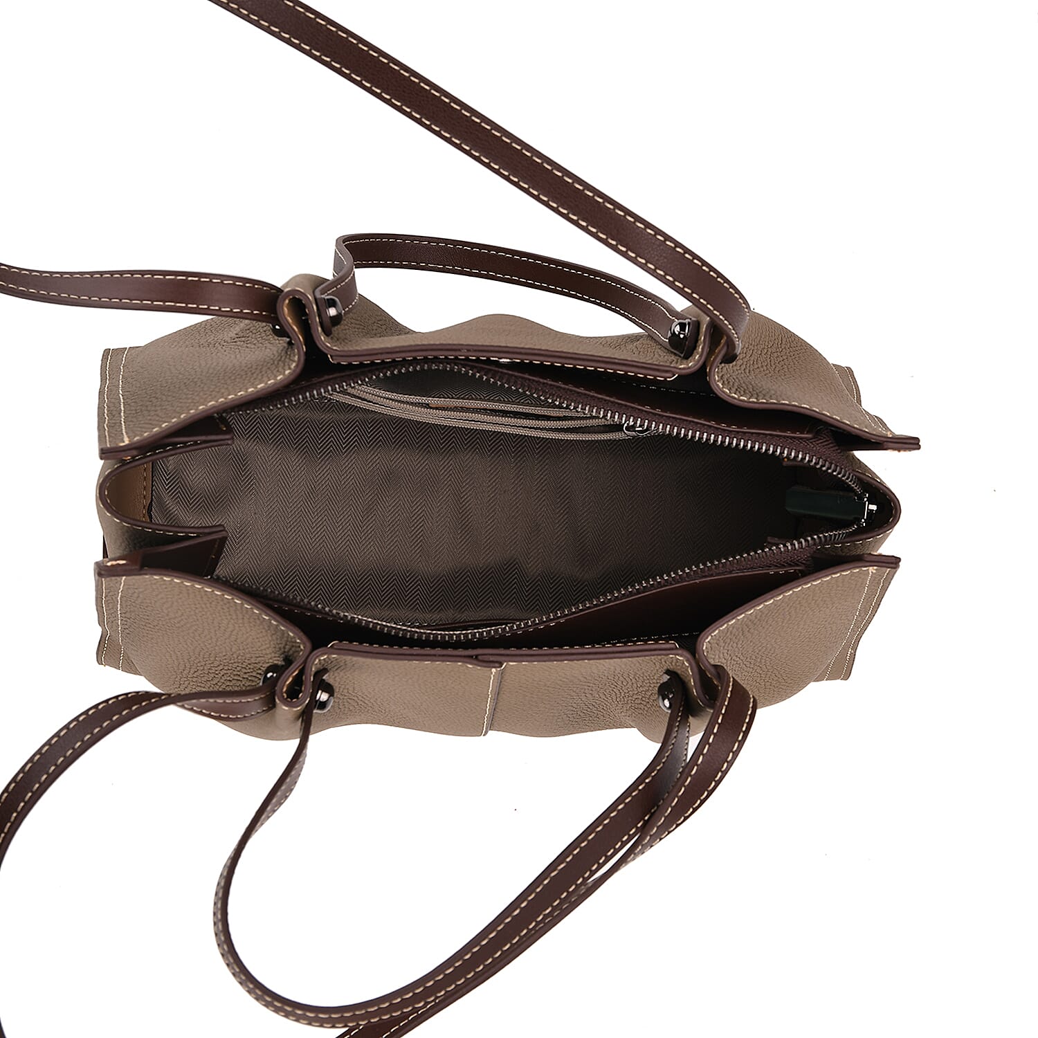 Genuine Leather Tote Bag - Taupe