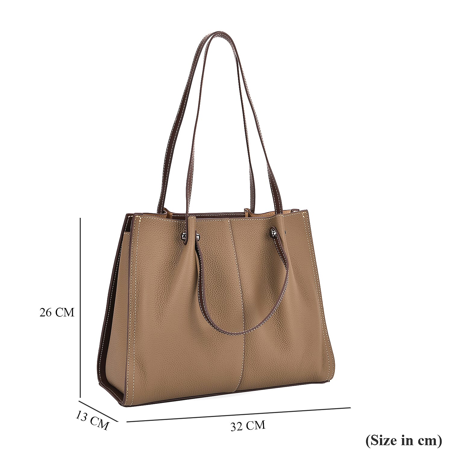 Genuine Leather Tote Bag - Taupe