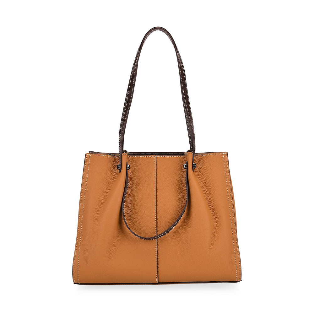 Genuine Leather Large Tote Bag - Tan