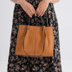 Genuine Leather Large Tote Bag - Tan