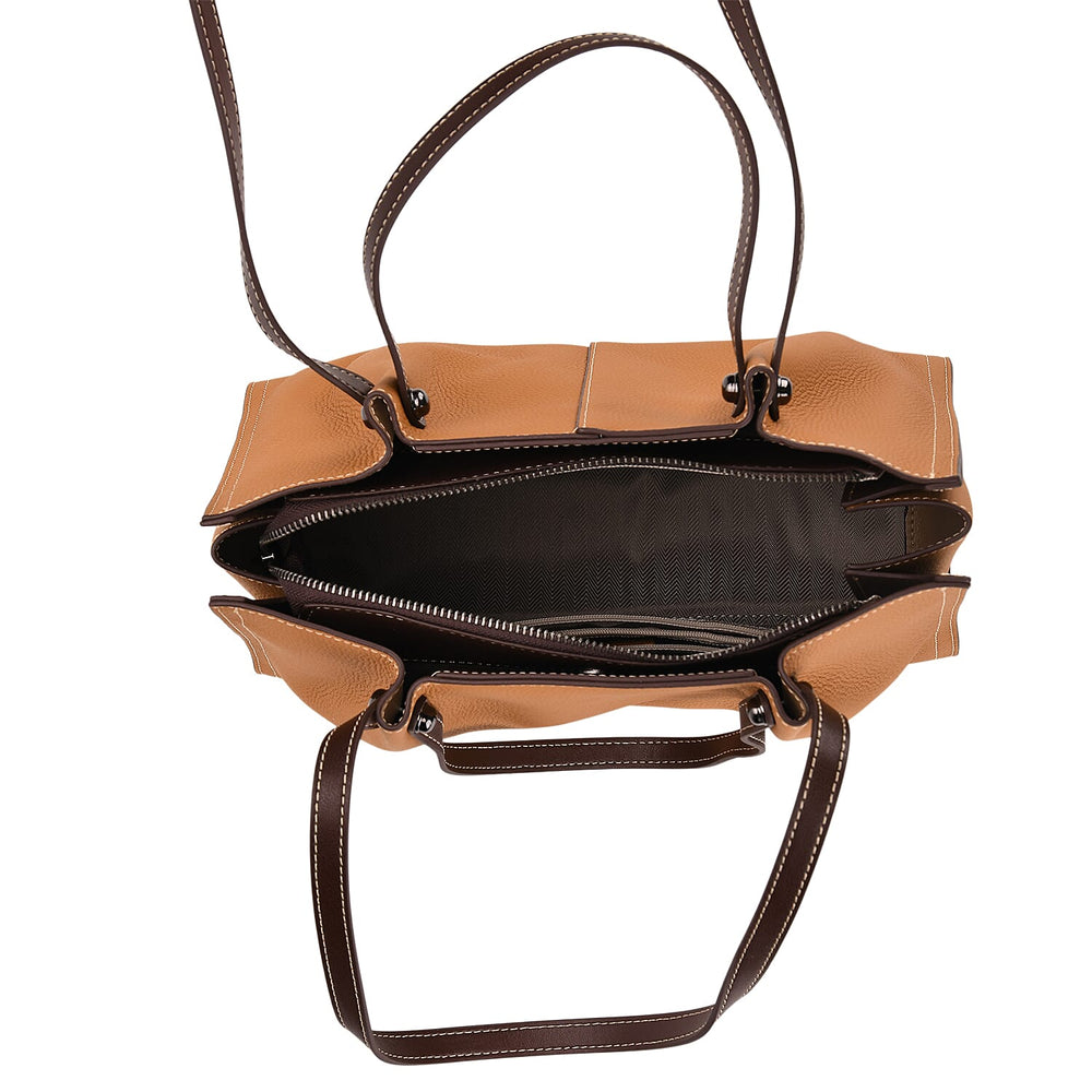 Genuine Leather Large Tote Bag - Tan
