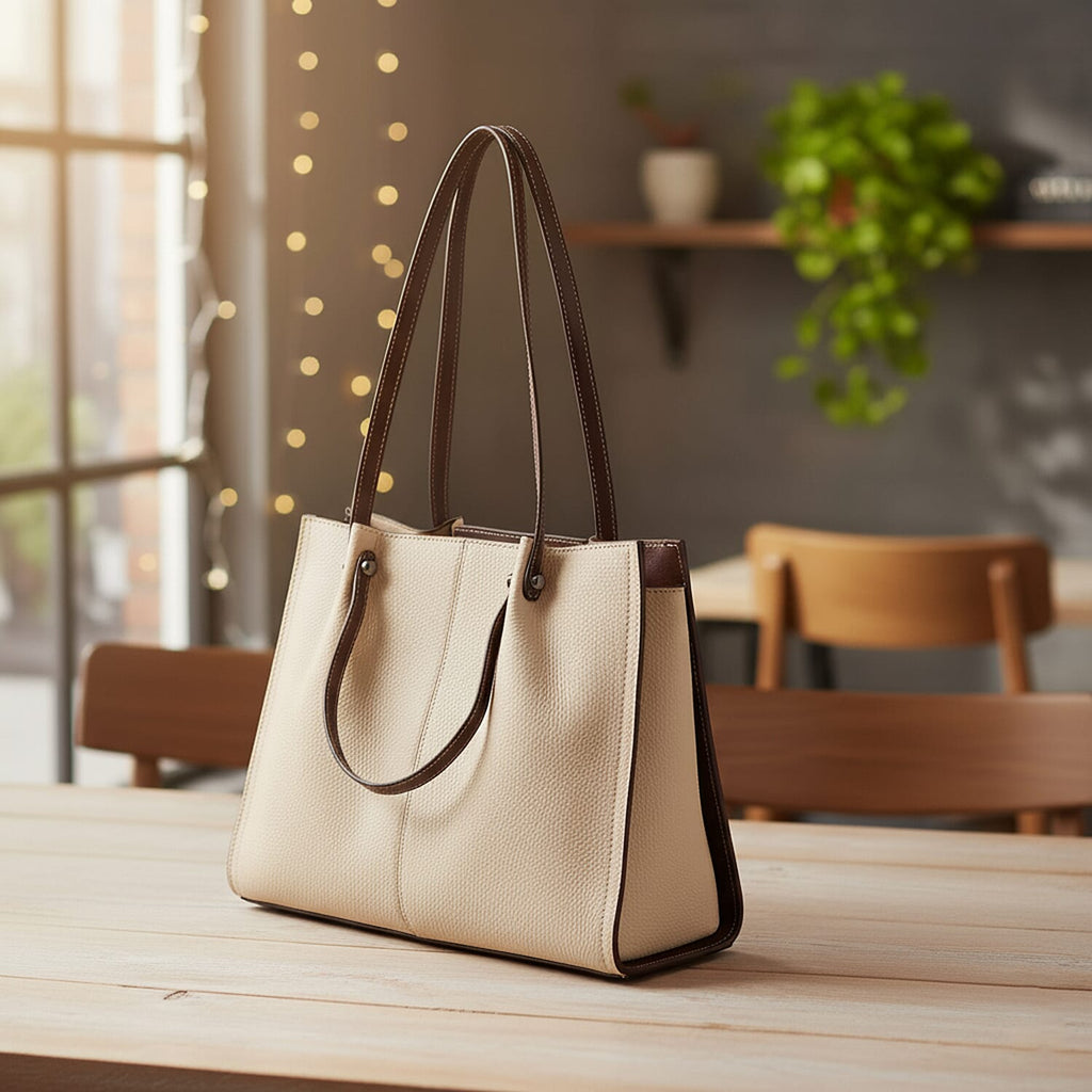 BLACK FRIDAY PREVIEW DEAL - Genuine Leather Tote Bag - Ivory
