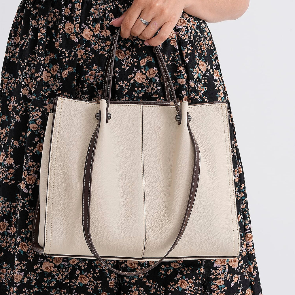 BLACK FRIDAY PREVIEW DEAL - Genuine Leather Tote Bag - Ivory