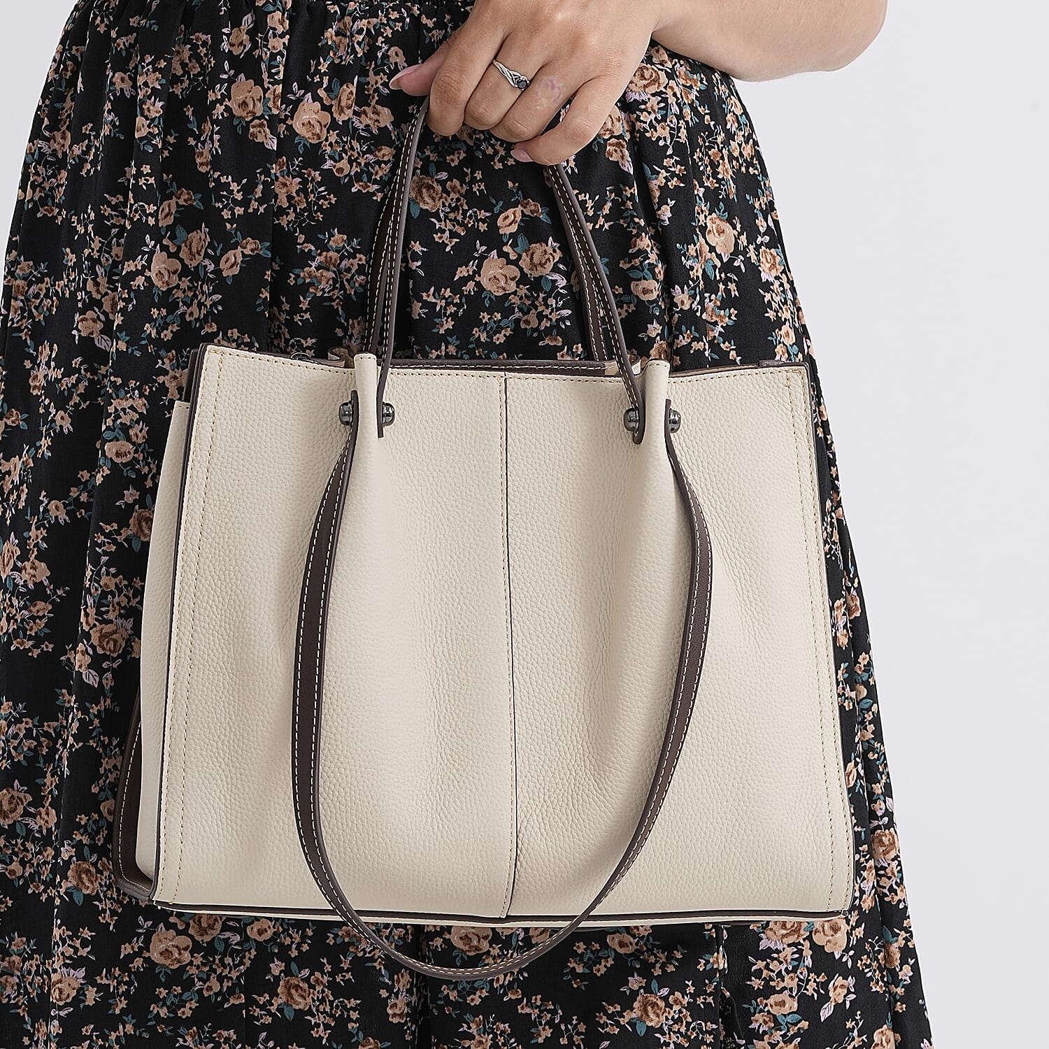 BLACK FRIDAY PREVIEW DEAL - Genuine Leather Tote Bag - Ivory