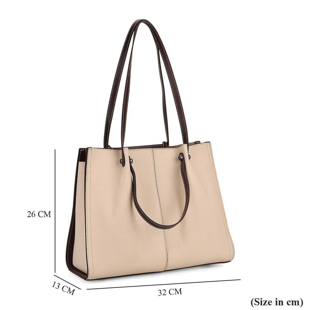 BLACK FRIDAY PREVIEW DEAL - Genuine Leather Tote Bag - Ivory