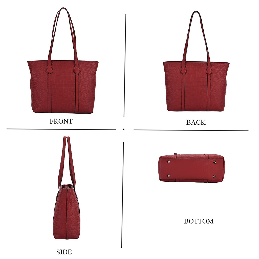 Genuine Leather Patterned Tote Bag (Size 38x12x27 cm) - Burgundy & Black