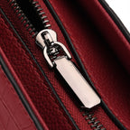 Genuine Leather Patterned Tote Bag (Size 38x12x27 cm) - Burgundy & Black