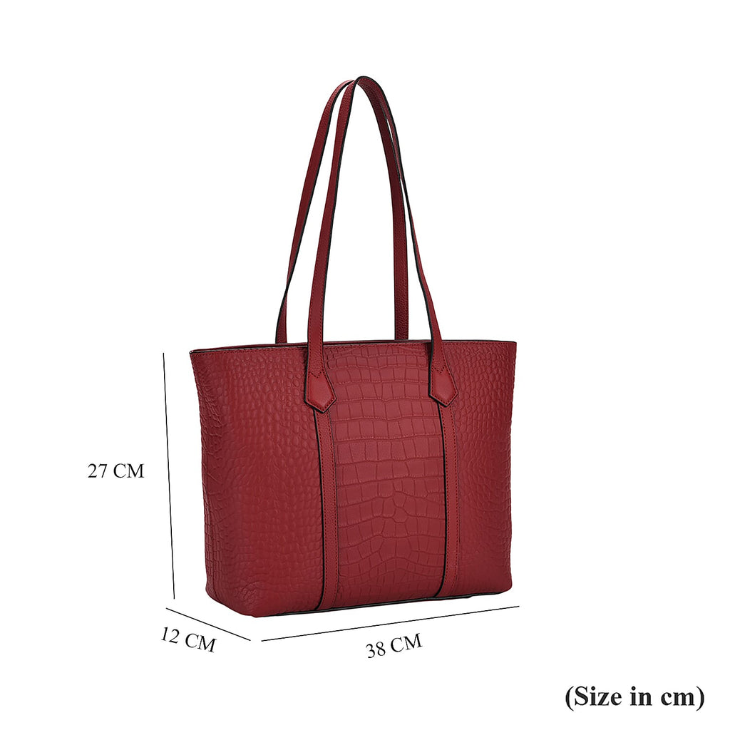 Genuine Leather Patterned Tote Bag (Size 38x12x27 cm) - Burgundy & Black