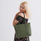Genuine Leather Classic Tote Bag - Green