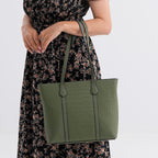 Genuine Leather Classic Tote Bag - Green
