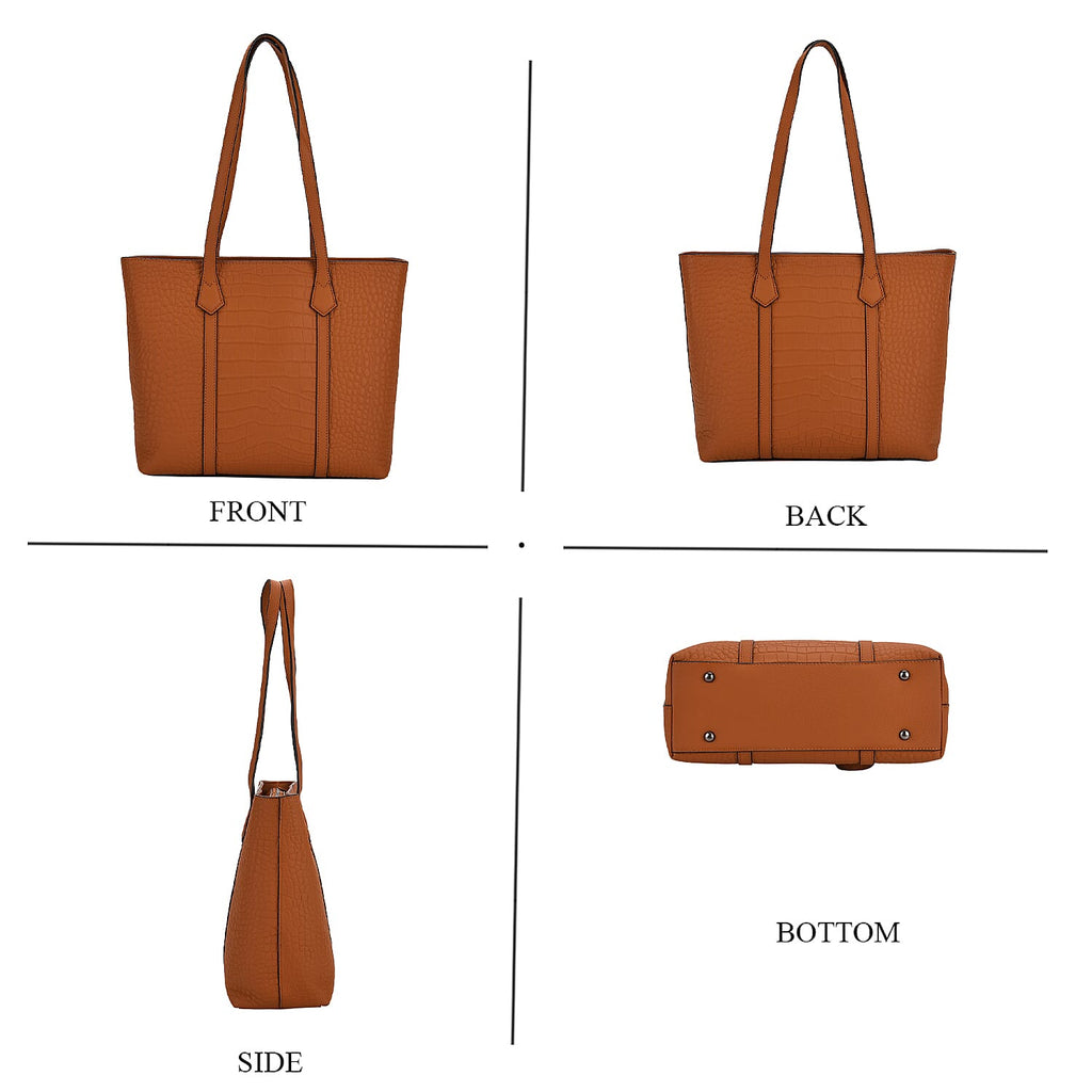Genuine Leather Patterned Tote Bag (Size 38x12x27 cm) - Tan & Black