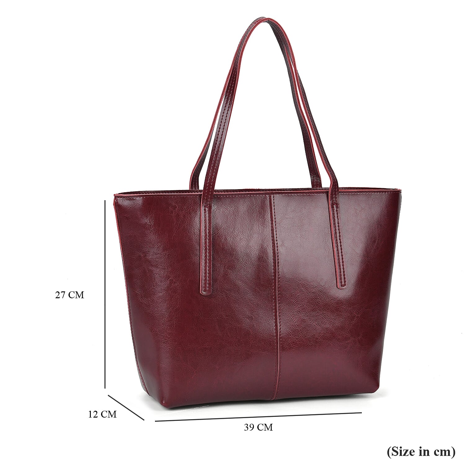 100% Genuine Leather Tote Bag (Size 39x12x27 cm) - Burgundy