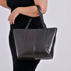 100% Genuine Leather Tote Bag (Size 39x12x27 cm) - Black
