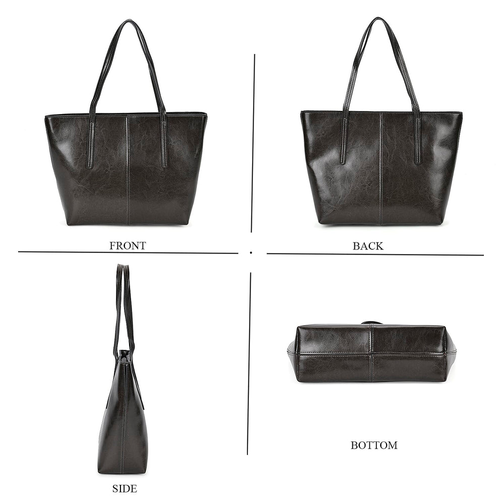 100% Genuine Leather Tote Bag (Size 39x12x27 cm) - Black