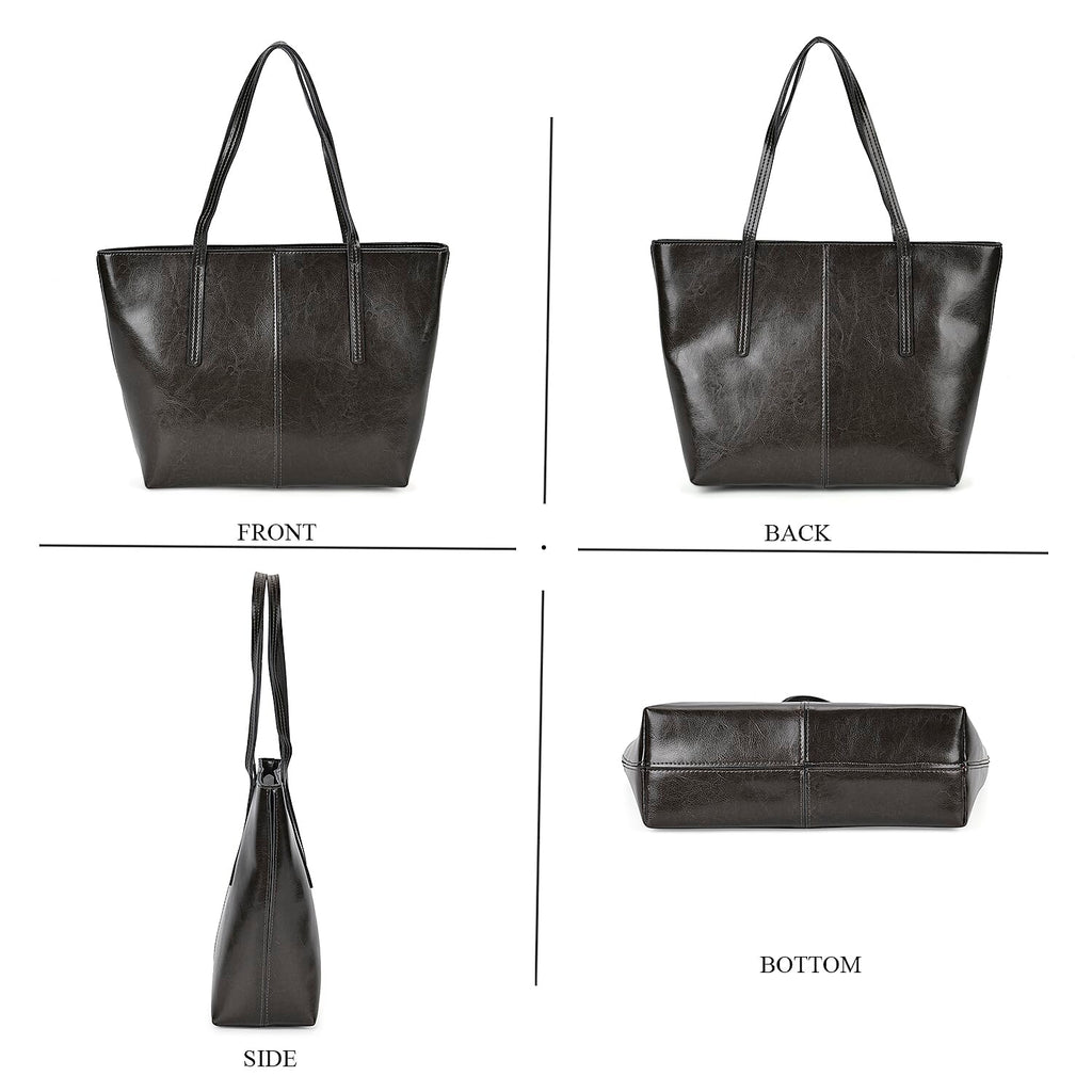 100% Genuine Leather Tote Bag (Size 39x12x27 cm) - Black
