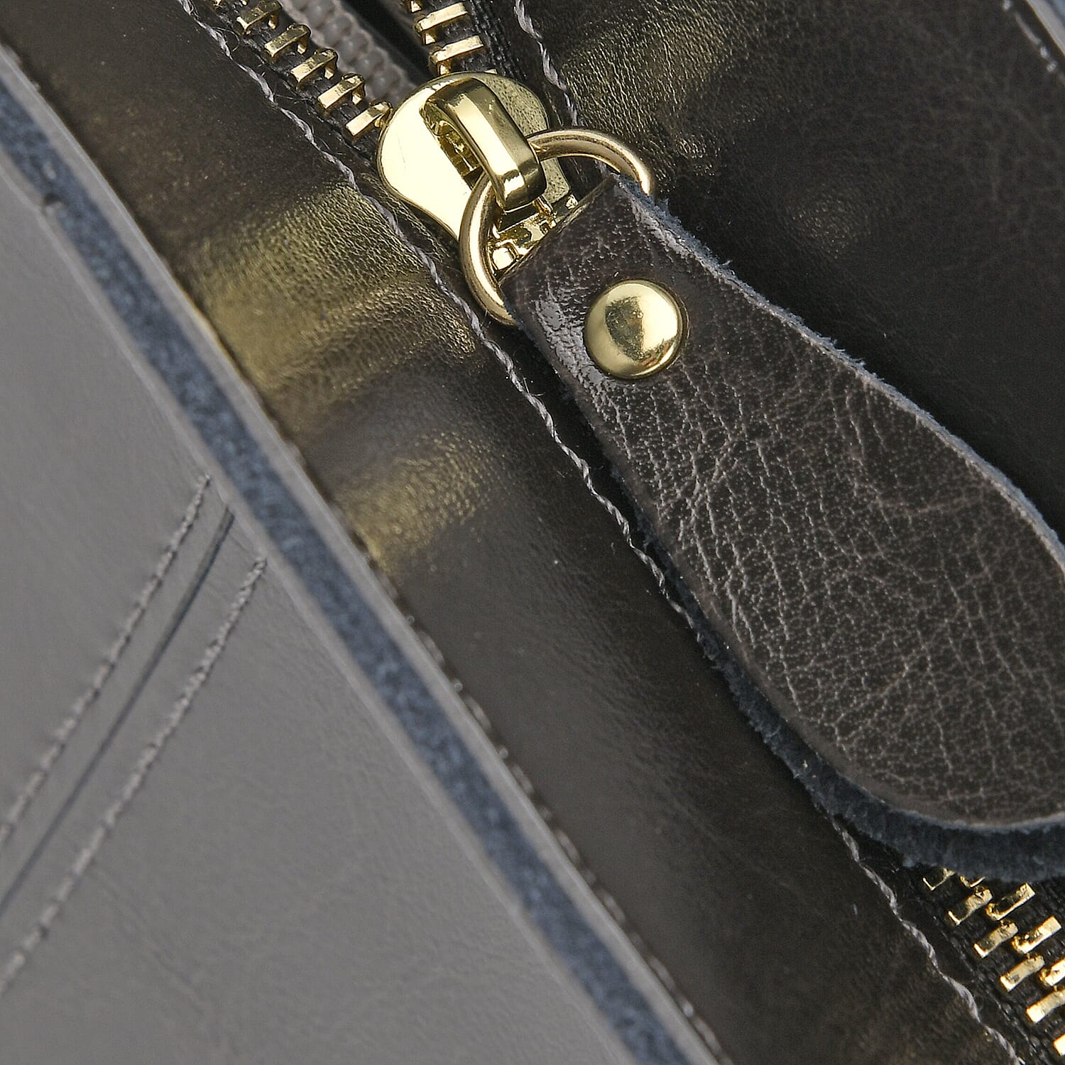 100% Genuine Leather Tote Bag (Size 39x12x27 cm) - Black