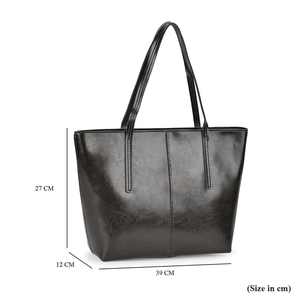 100% Genuine Leather Tote Bag (Size 39x12x27 cm) - Black