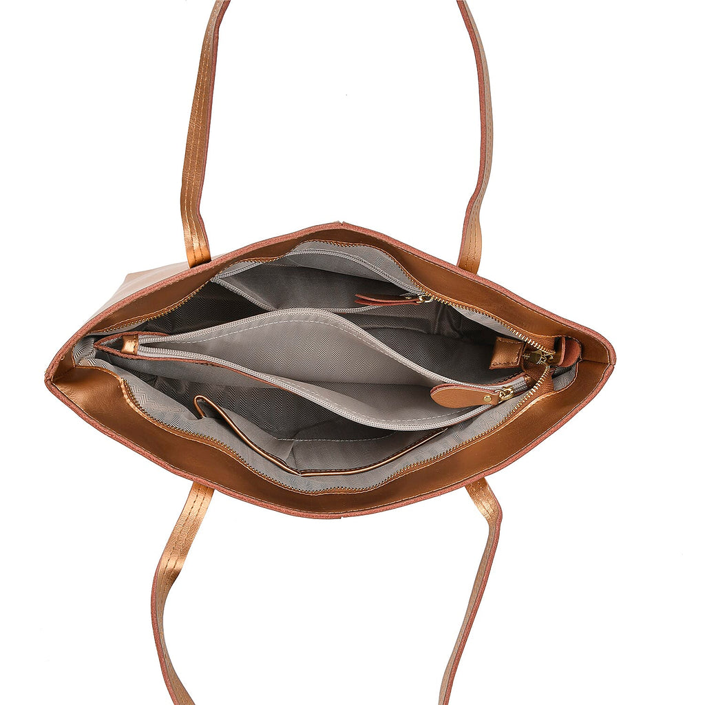 100% Genuine Leather Tote Bag (Size 39x12x27 cm) - Gold