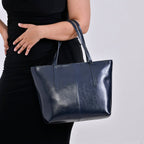 100%  Genuine Leather Tote Bag (Size 39x12x27 cm) - Navy