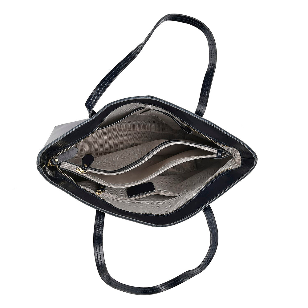 100%  Genuine Leather Tote Bag (Size 39x12x27 cm) - Navy