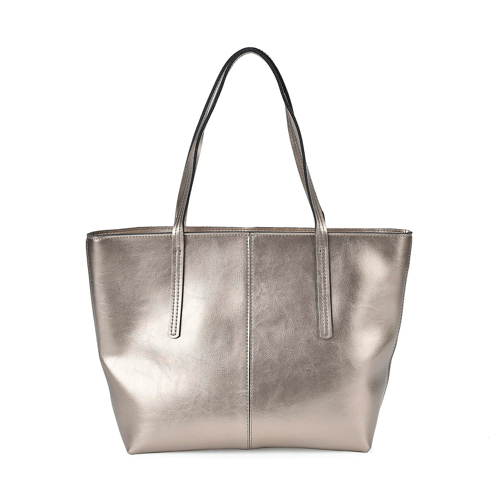 100% Genuine Leather Tote Bag (Size 39x12x27 cm) - Silver