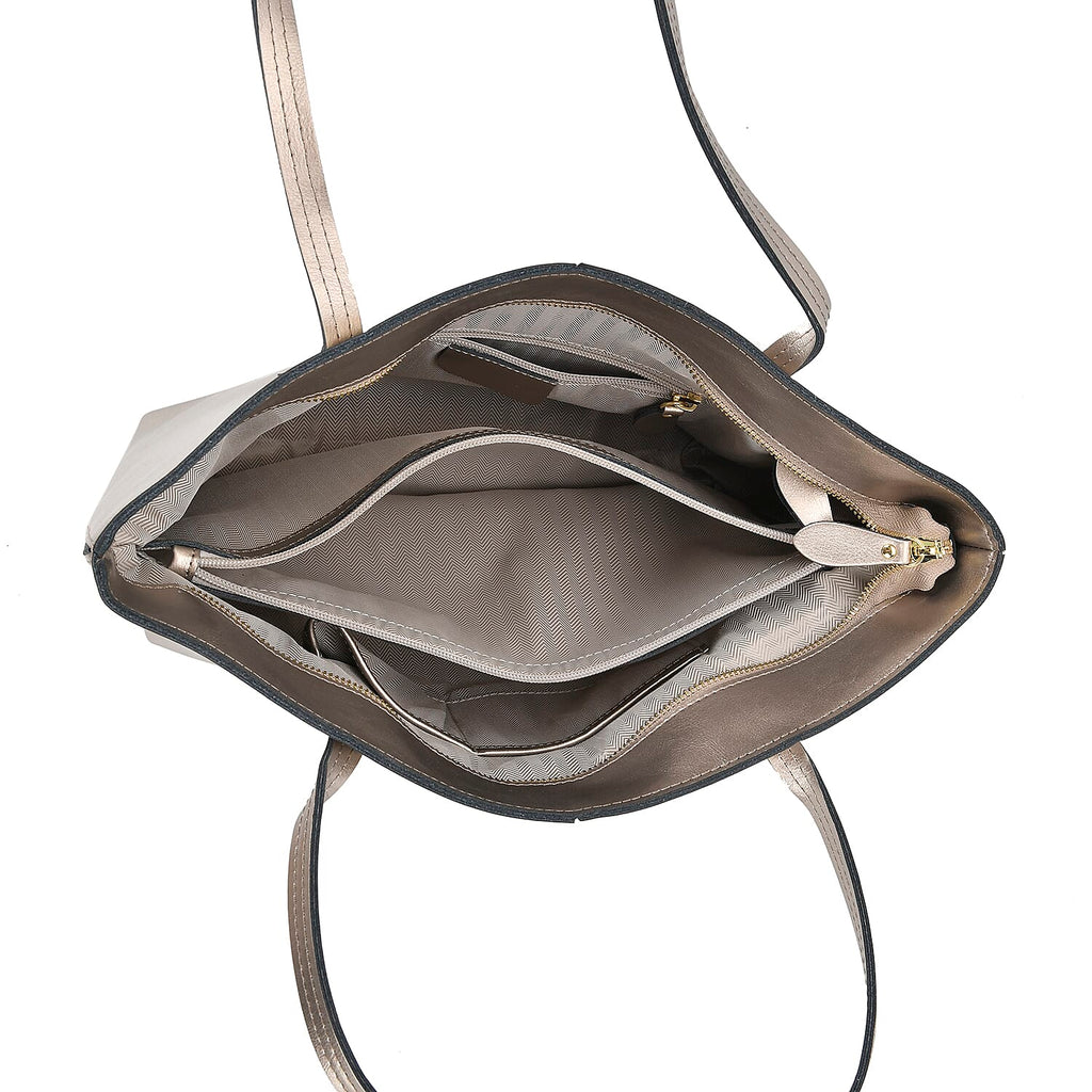 100% Genuine Leather Tote Bag (Size 39x12x27 cm) - Silver