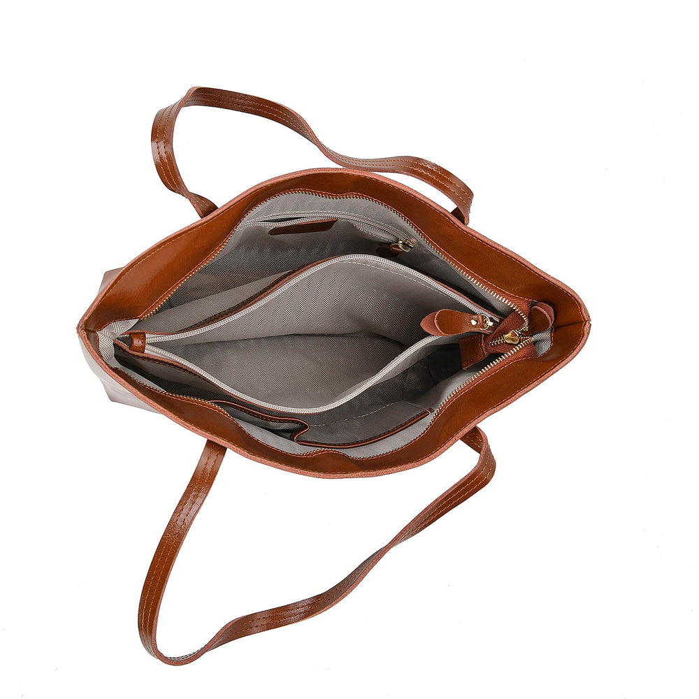 100% Genuine Leather Tote Bag (Size 39x12x27 cm) - Tan