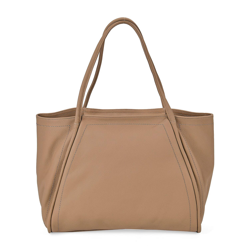 Designer Inspired- 100% Genuine Leather Oversized Tote Bag (Size 46x19x30 cm) - Beige
