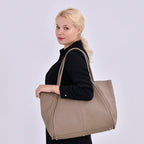 Designer Inspired- 100% Genuine Leather Oversized Tote Bag (Size 46x19x30 cm) - Beige