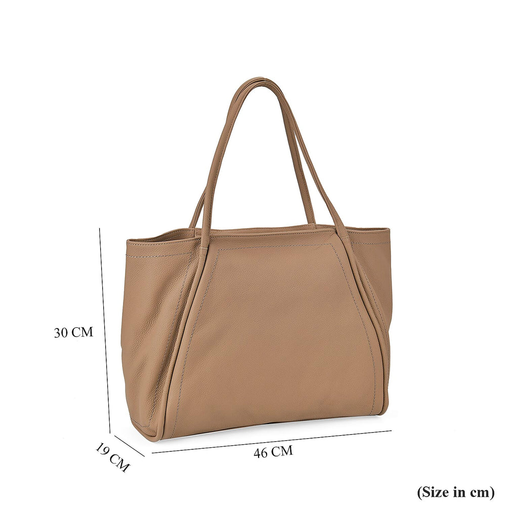 Designer Inspired- 100% Genuine Leather Oversized Tote Bag (Size 46x19x30 cm) - Beige