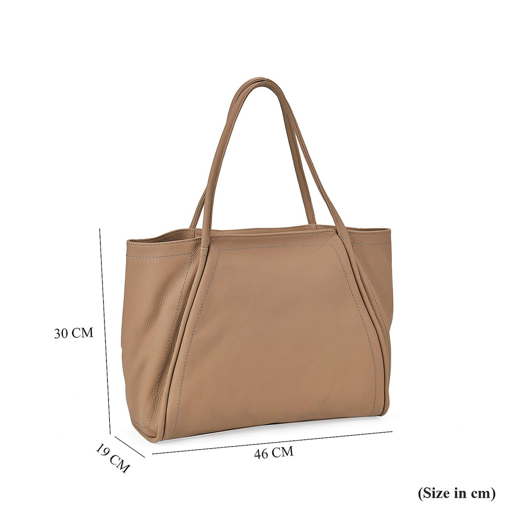 Designer Inspired- 100% Genuine Leather Oversized Tote Bag (Size 46x19x30 cm) - Beige